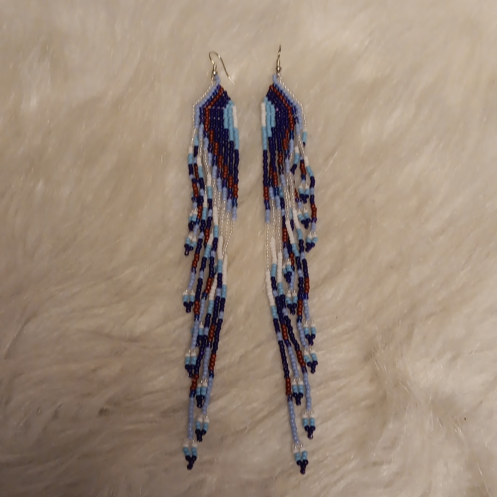 Multi Colored Beaded Long Dangle Earrings - image 3